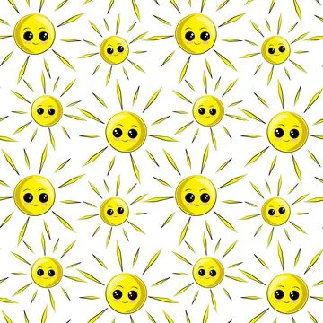 Seamless vector pattern with cute cartoon Sun Stock Illustration