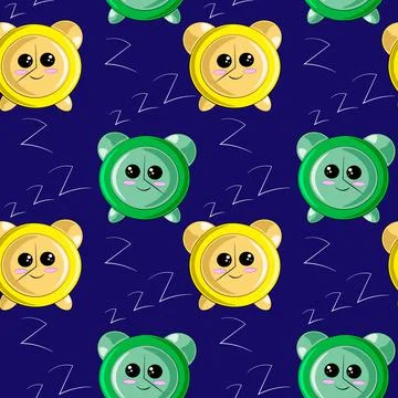 Seamless vector pattern with cute cartoon Alarm Illustrazione stock