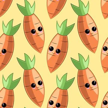 Seamless vector pattern with cute cartoon carrot Stock Illustration
