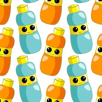 Seamless vector pattern with cute cartoon bottle Illustrazione stock