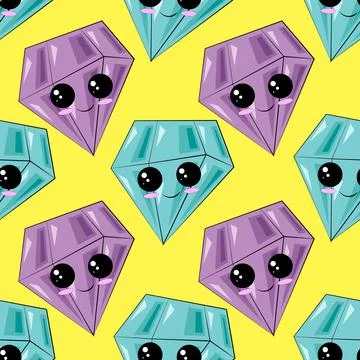 Seamless vector pattern with cute cartoon diamond 스톡 일러스트