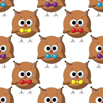 Seamless vector pattern with cute cartoon owl with bowtie Illustrazione stock