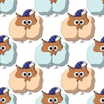 Seamless vector pattern with cute cartoon owl with blanket イラスト素材