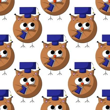 Seamless vector pattern with cute cartoon owl graduate Stock Illustration