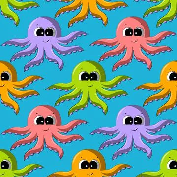 Seamless vector pattern with cute cartoon color octopus Stock-Illustration