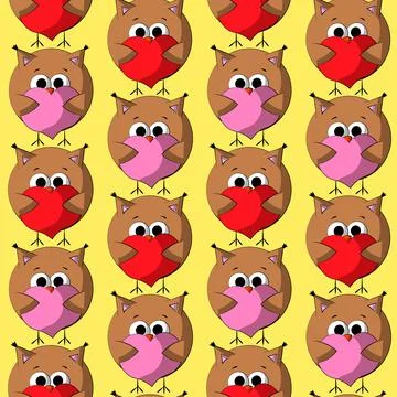 Seamless vector pattern with cute cartoon owl with heart Illustrazione stock