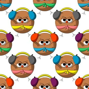 Seamless vector pattern with cute cartoon owl in headphone Illustrazione stock