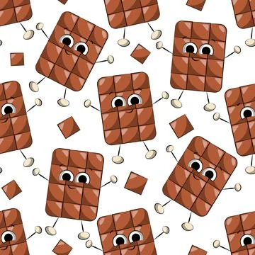 Seamless vector pattern with cute cartoon smile Chocolate character Stock Illustration