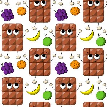 Seamless vector pattern with cute cartoon Chocolate with fruit Stock Illustration