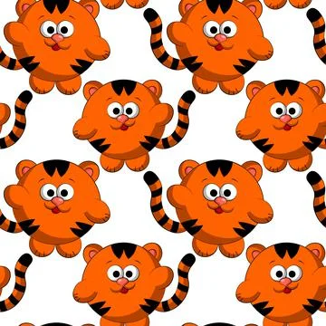 Seamless vector pattern with cute cartoon tiger Stock Illustration