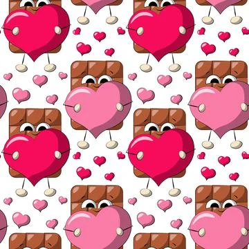Seamless vector pattern with cute cartoon Chocolate with Heart Stock Illustration