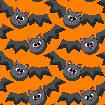 Seamless vector pattern with cute cartoon bat Stock Illustration