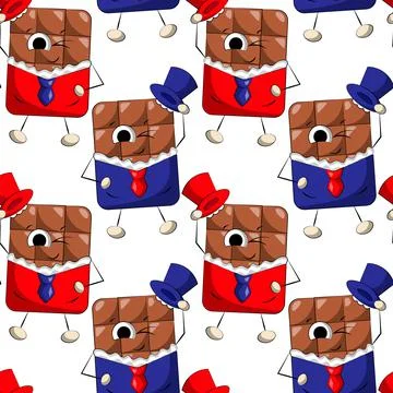 Seamless vector pattern with cute cartoon chocolate in suit Stock Illustration