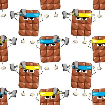 Seamless vector pattern with cute cartoon sport chocolate Stock Illustration