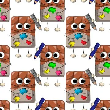 Seamless vector pattern with cute cartoon chocolate artist Stock Illustration