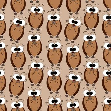 Seamless vector pattern with cute cartoon surprised cockroach Illustrazione stock