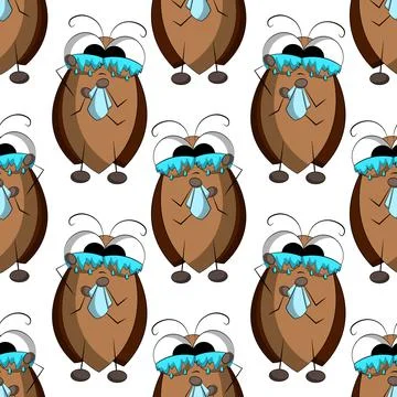Seamless vector pattern with cute cartoon tearful cockroach Stock Illustration