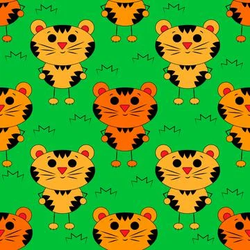 Seamless vector pattern with cute cartoon Tiger Stock Illustration