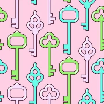 Seamless vector pattern with cute cartoon Keys. Illustrazione stock