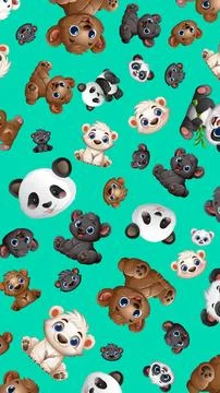 Seamless Vector Pattern of Cute Cartoon Panda Polar and Grizzly Bears Stock Illustration