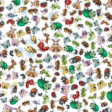 Seamless Vector Pattern of Cute Cartoon Insects and Garden Bugs Illustrazione stock
