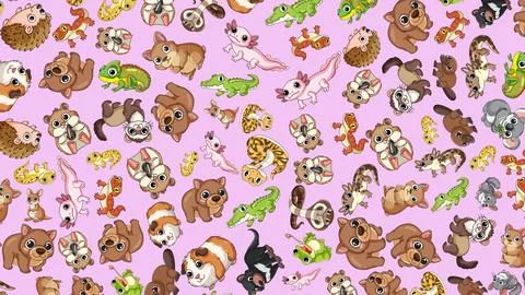 Seamless Vector Pattern of Cute Cartoon Australian Wildlife Animals 库存插图