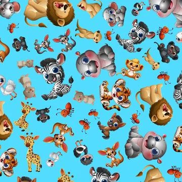 Seamless Vector Pattern with Cute Cartoon African Safari Animals Stock Illustration