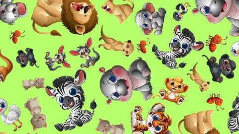 Seamless Vector Pattern of Cute Cartoon African Safari Animals Stock Illustration