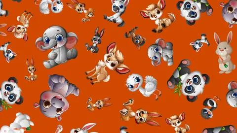Seamless Vector Pattern with Cute Cartoon Baby Safari Animals Stock Illustration