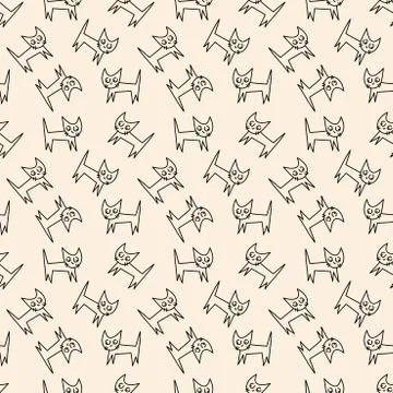 Seamless vector pattern with cute cats. hand draw animals in doodle style Stock Illustration