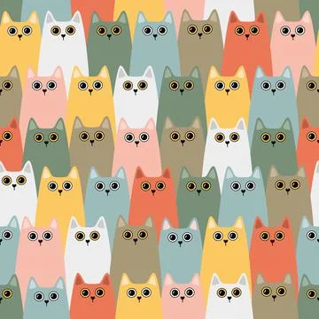 Seamless vector pattern with cute cats. Vector Illustration. Stock Illustration
