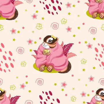 Seamless vector pattern. Cute childish illustrations. Chipmunk girl pink Illustrazione stock