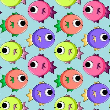 Seamless vector pattern with cute color fish Stock Illustration