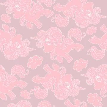 Seamless vector pattern with cute contour unicorns Illustrazione stock