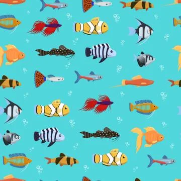 Seamless vector pattern with cute decorative fishes illustration. Funny Illustrazione stock