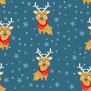 Seamless vector pattern with cute deer in scarf. Can be used for wallpaper, p Illustrazione stock