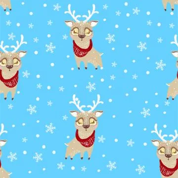 Seamless vector pattern with cute deer in scarf. Can be used for wallpaper, p Stock Illustration