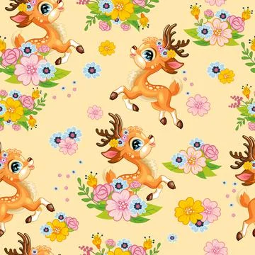 Seamless vector pattern with cute deer background Stock Illustration