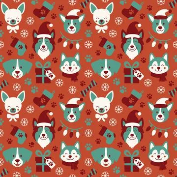 Seamless vector pattern with cute dog faces. Stock Illustration