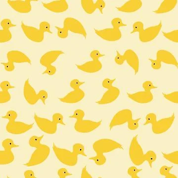 Seamless Vector Pattern Of Cute Duck isolated in pale yellow Background Stock Illustration