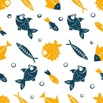 Seamless vector pattern with cute fishes. Funny fish with big eyes. For pattern Stock Illustration