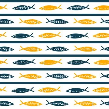 Seamless vector pattern with cute fishes. Striped pattern. For pattern fills Stock Illustration
