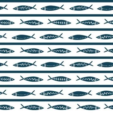 Seamless vector pattern with cute fishes. Striped pattern. For pattern fills Stock Illustration