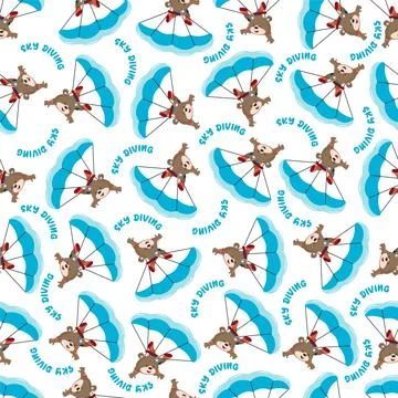 Seamless vector pattern of a cute fox flying with a parachute. 스톡 일러스트