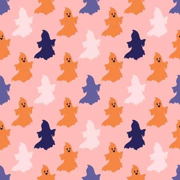 Seamless vector pattern with cute ghosts. Stockillustratie