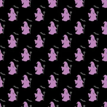Seamless vector pattern with cute ghosts. イラスト素材