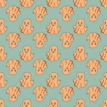 Seamless vector pattern with cute ghosts. Stockillustratie