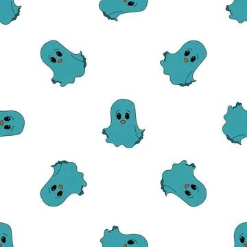 Seamless vector pattern with cute ghosts. 库存插图