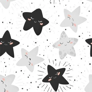 Seamless vector pattern with cute hand drawn cartoon stars isolated on white  Stock Illustration