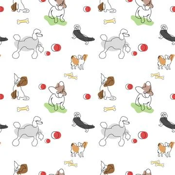Seamless vector pattern with cute hand drawn dogs. Stock Illustration